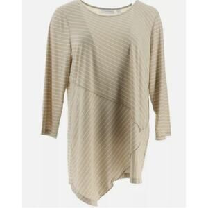 Susan Graver Striped Liquid Knit Asymmetrical Hem Top XS New A346365